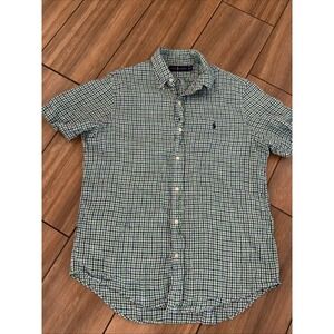Ralph Lauren Linen Shirt Mens M Green Short Sleeve Lightweight